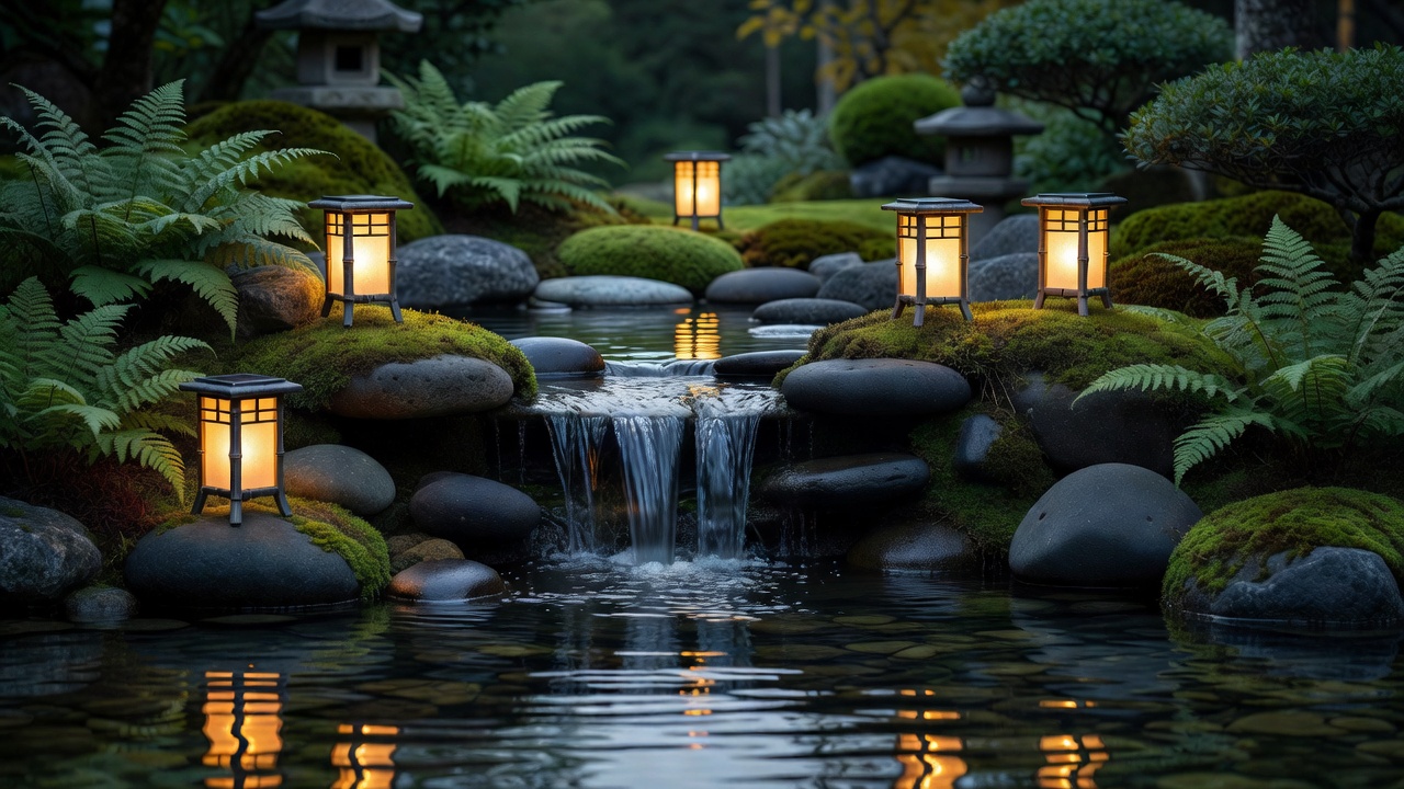 石組みと水辺の灯り